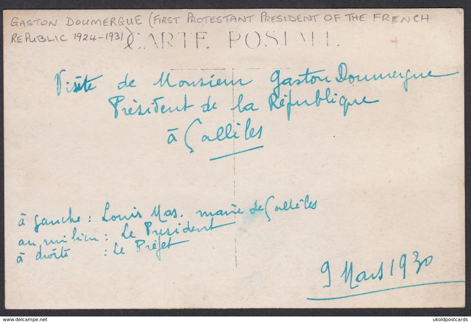 CPA 11 -  SALLELES  D'AUDE - Visite Du Président De La République Gaston Doumergue Le 9 Mars 1930 Carte Photo, - Salleles D'Aude