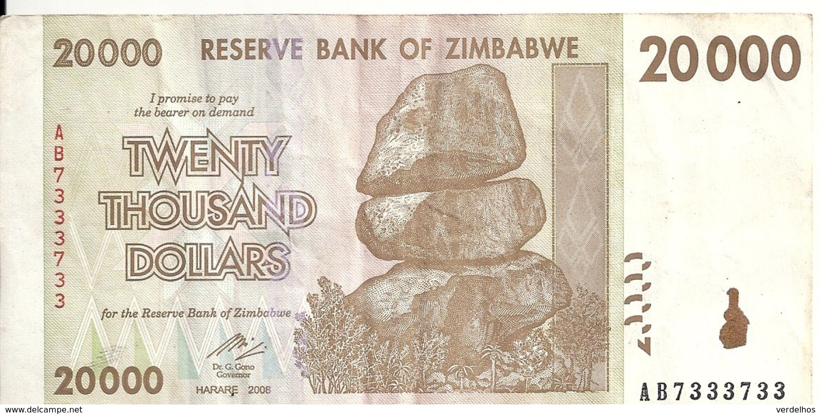ZIMBABWE 20000 DOLLARS 2008 VF P 73 - Zimbabwe