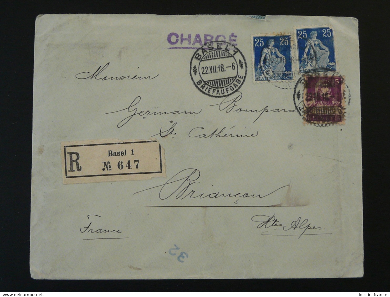 Lettre Recommandée Censurée Registered Censored Cover Suisse Pour Briançon Controle Postal Miltaire 1918 - Storia Postale