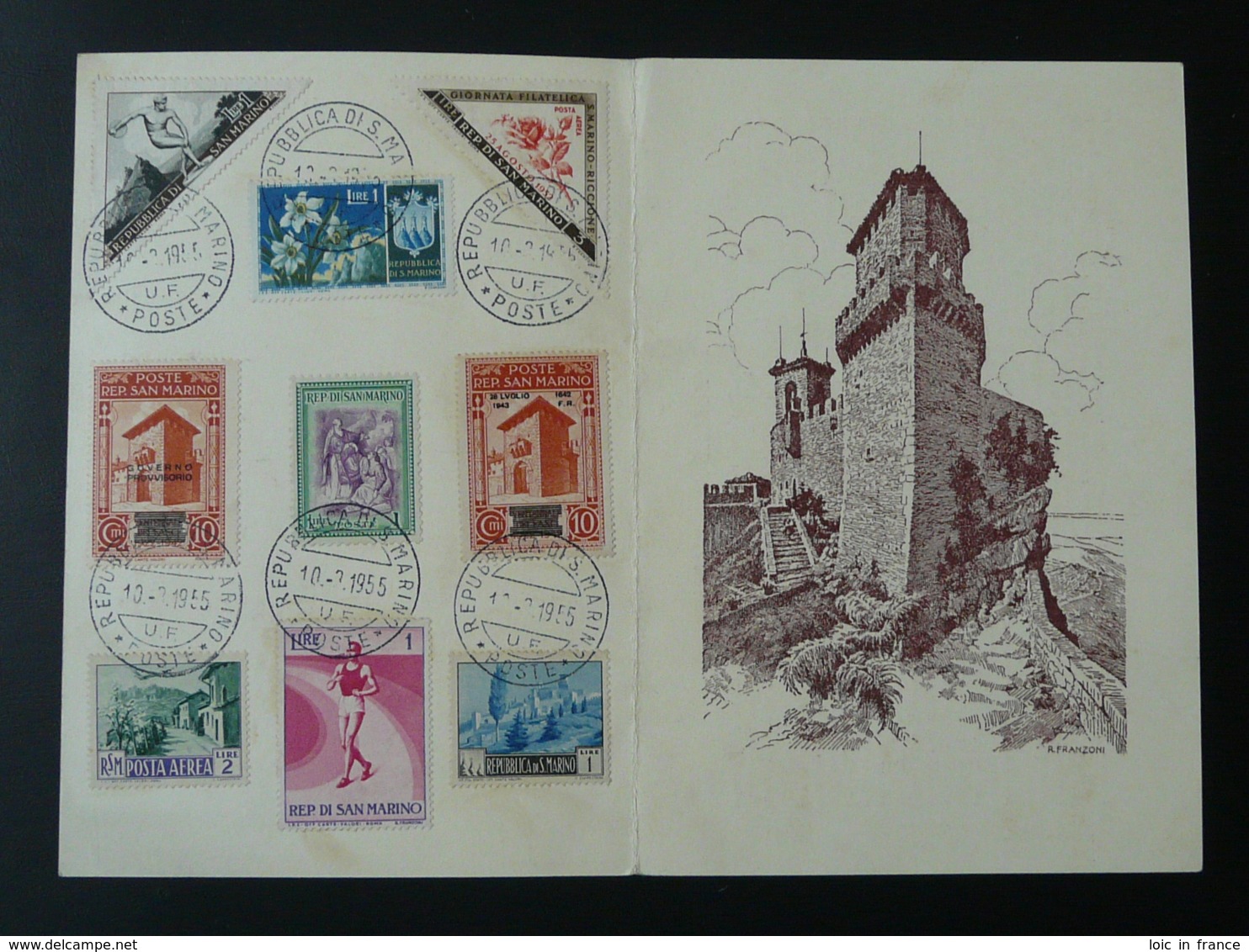 Encart Philatélique Chateau Castle Saint Marin San Marino 1955 - Lettres & Documents