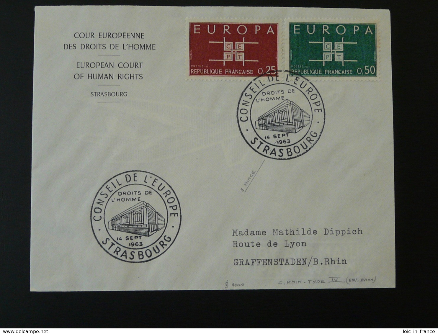 Lettre Cover Cour Européenne Des Droits De L'Homme Strasbourg Europa 1963 (ex 2) - 1963