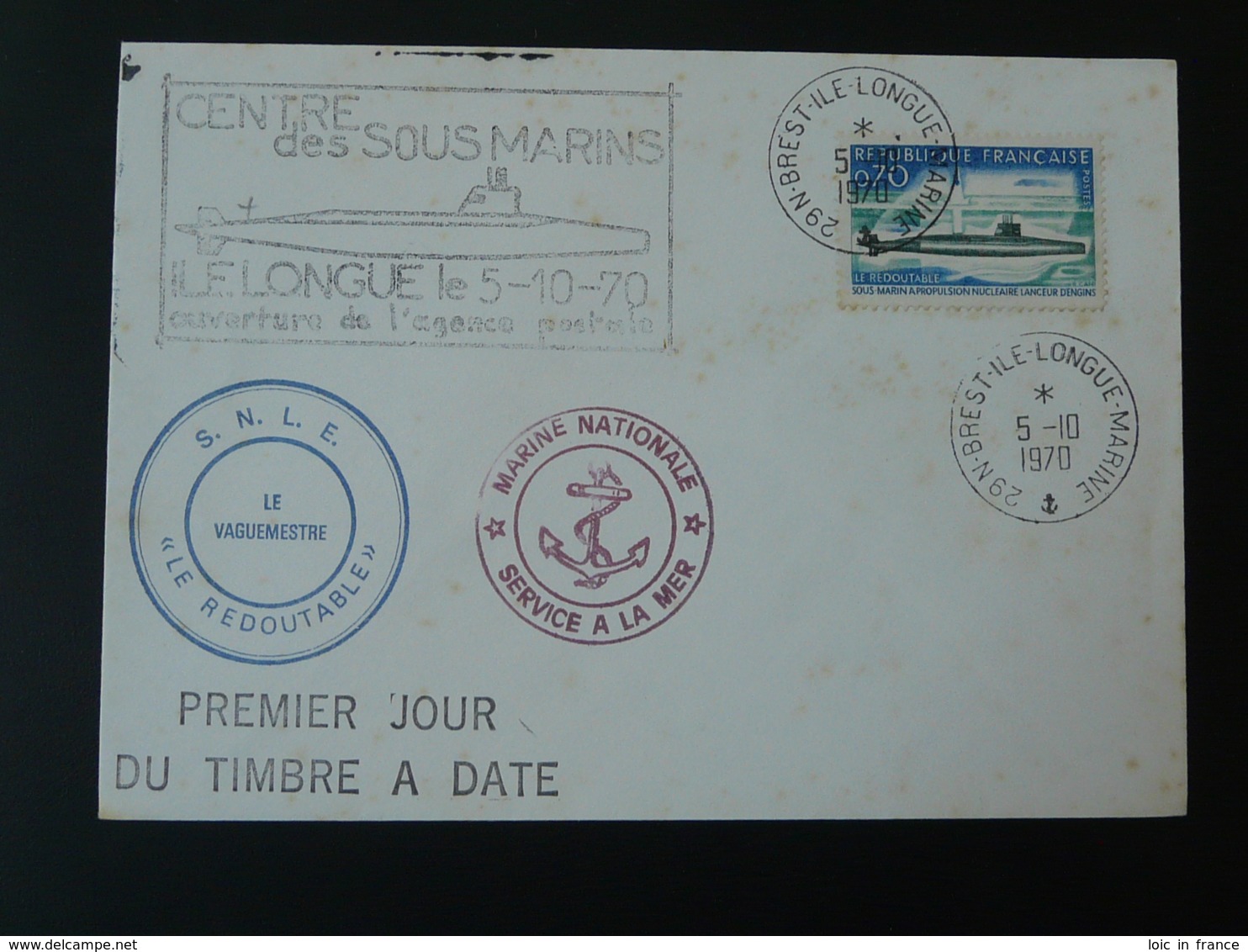 Lettre Cover Sous-marin Le Redoutable Submarine Marine Nationale Ouverture Agence Postale Brest Ile Longue 1970 - U-Boote