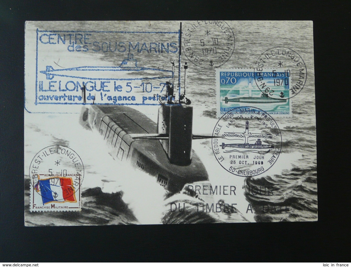 Carte Maximum Card Sous-marin Le Redoutable Submarine Brest Ile Longue Marine 1970 (ex 5) - Sous-marins