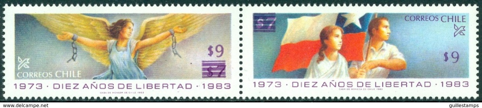 CHILE 1984 OVERPRINTED LIBERTY PAIR** (MNH) - Chile