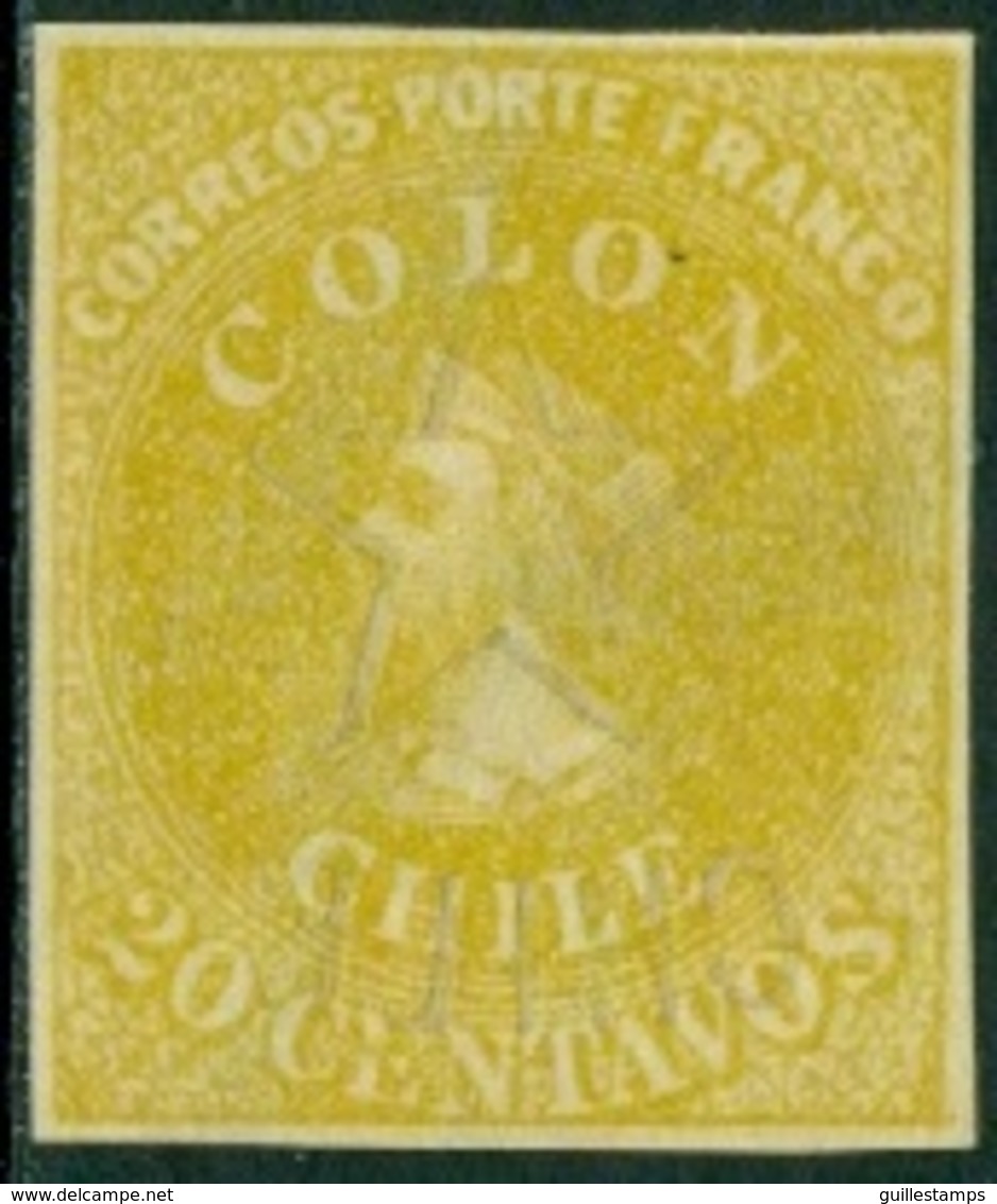 CHILE 1910 DR. HUGO HAHN REPRINTS, 20c YELLOW, FRESH AND VERY FINE - Chile