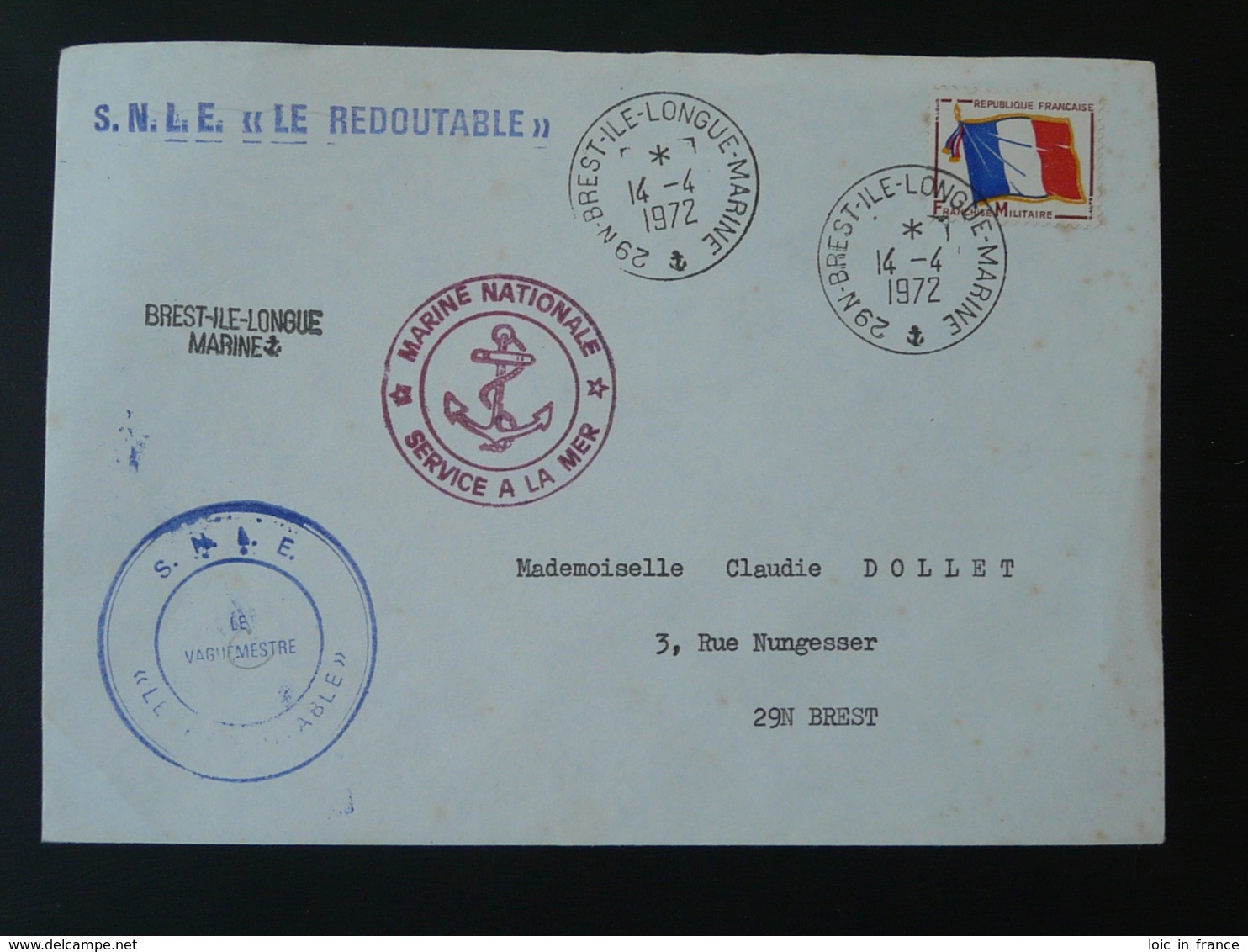 Sous-marin Submarine Le Redoutable Lettre Franchise Militaire Marine Nationale Brest Ile Longue 1972 (ex 2) - Poste Navale