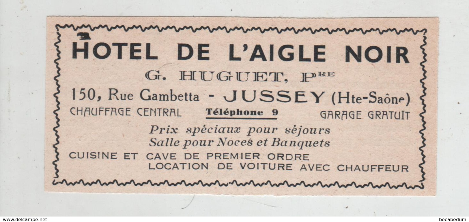 Publicité 1937 Hôtel De L'Aigle Noir Huguet Jussey - Werbung