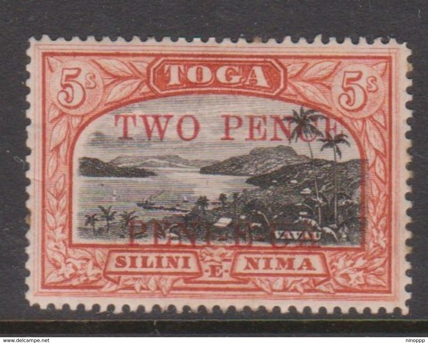 Tonga SG 70 1923 Harbour View 5 Shillings Overptinted Wo Ence Mint - Tonga (1970-...)