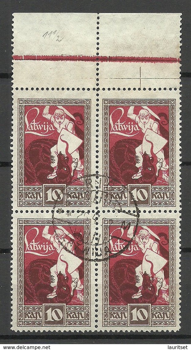 LATVIA Lettland 1919 Michel 36 Als 4-Block Mit Bogenrand Oben O RIGA - Lettland