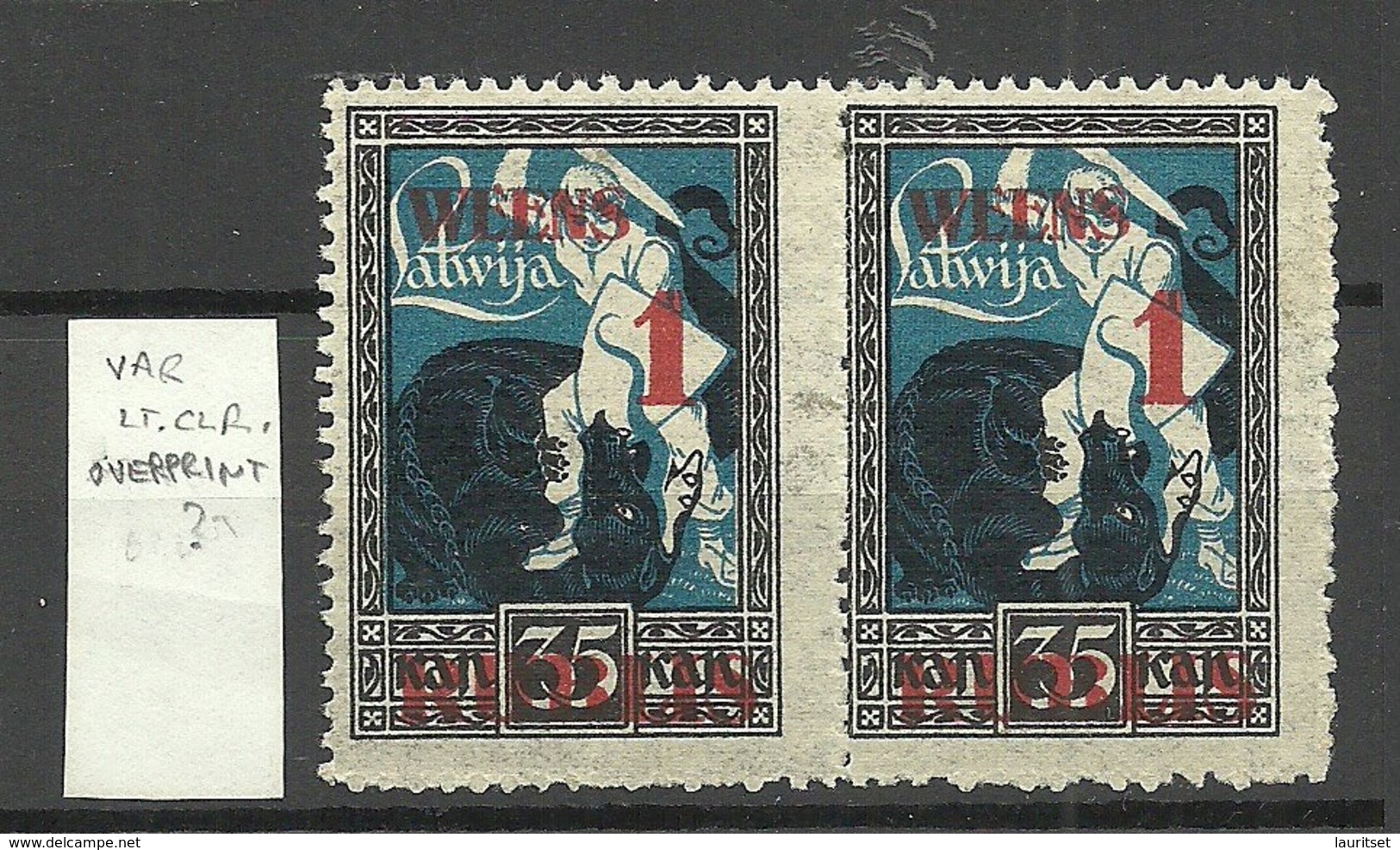 LATVIA Lettland 1920 Michel 60 Abart ERROR Variety Light Red OPT + Perforation Shift * - Lettonie