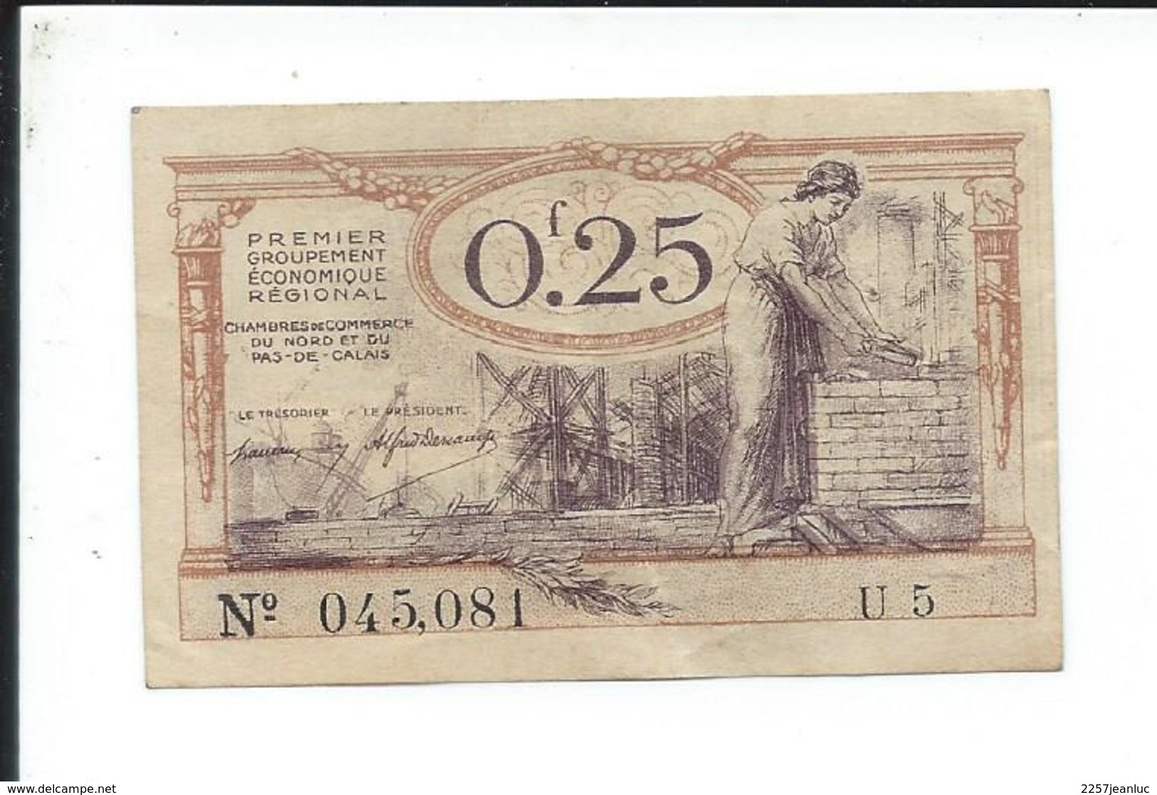 Billet De  0.25 F Ou  25 Centimes  - Chambres De Commerce Du Nord Et Du Pas De Calais 1925 - Zonder Classificatie