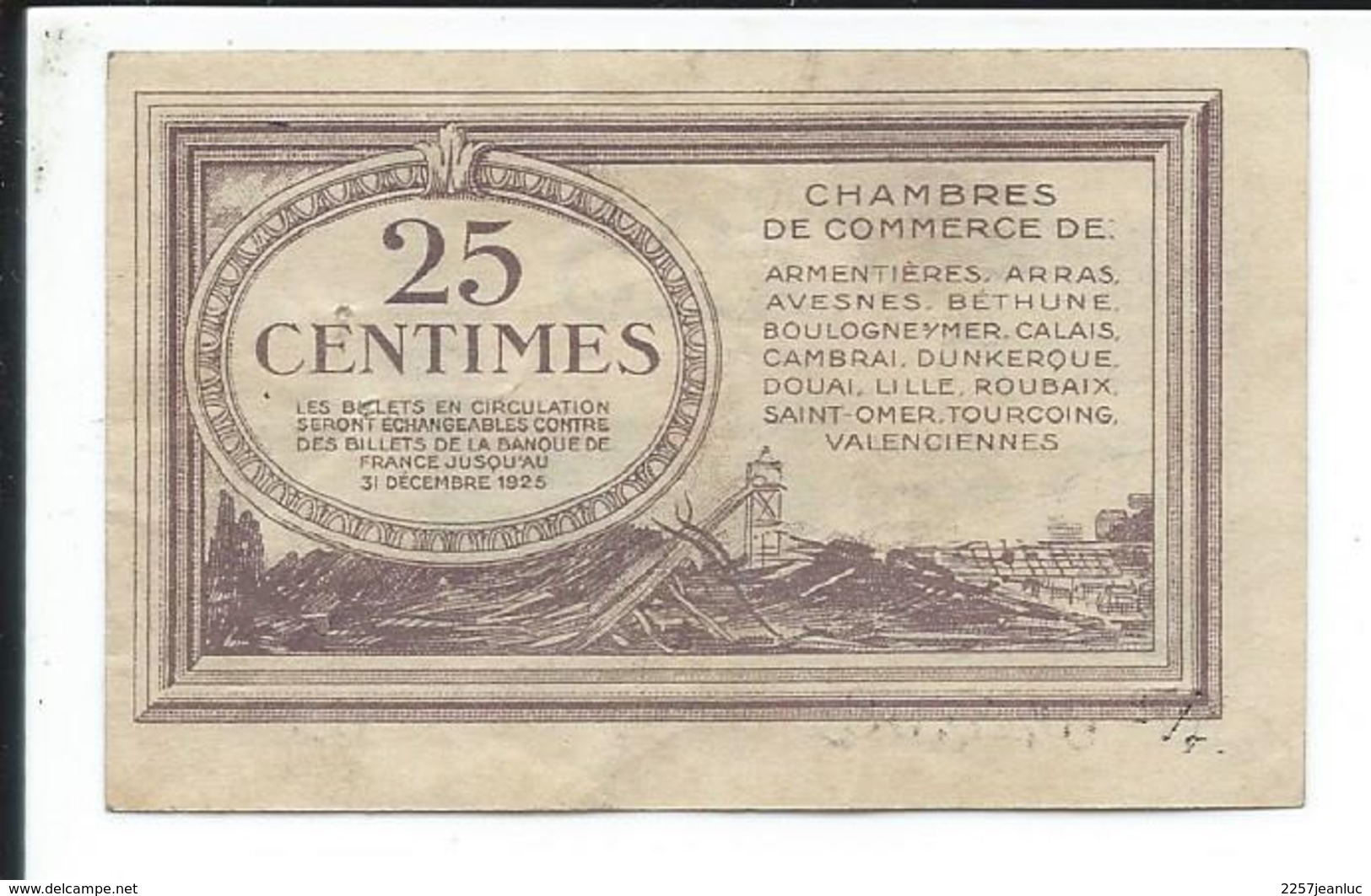 Billet De  0.25 F Ou  25 Centimes  - Chambres De Commerce Du Nord Et Du Pas De Calais 1925 - Zonder Classificatie