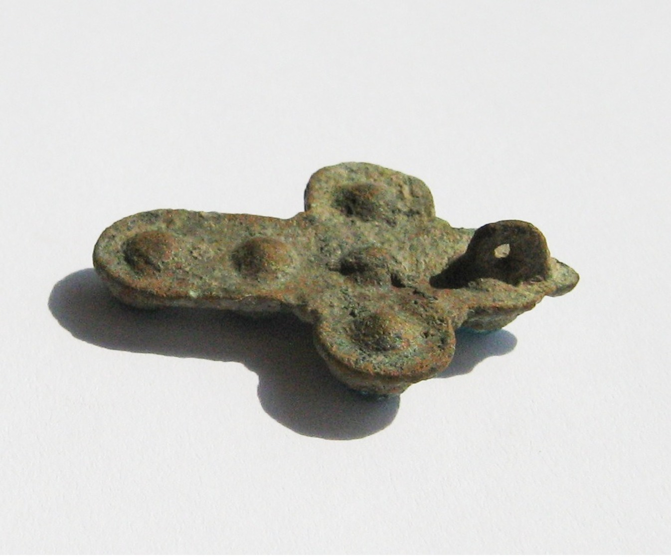 Stunning Medieva Period Bronze Cross Pendant With 6 Stones - Archeologia