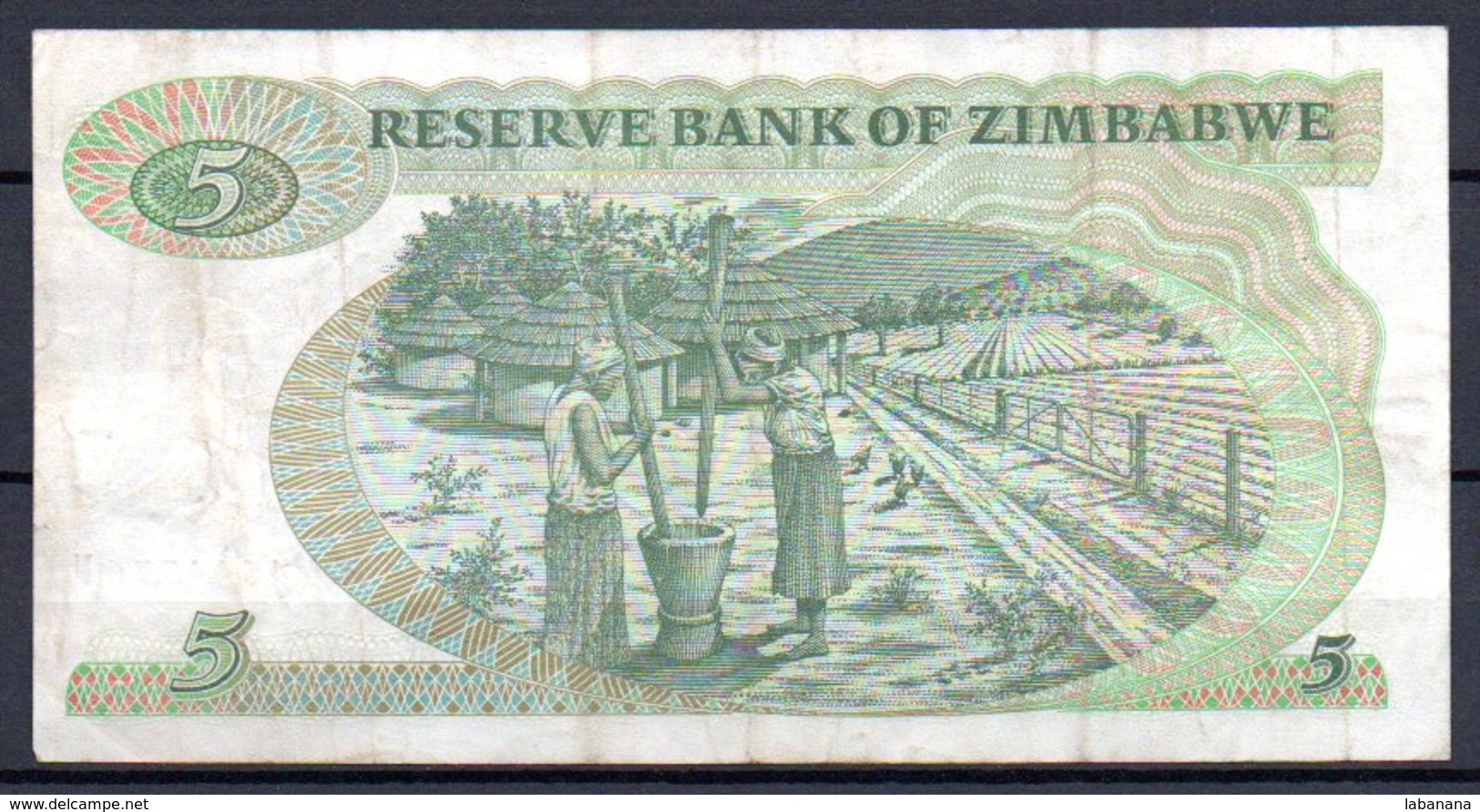 329-Zimbabwe Billet De 5 Dollars 1994 BA464U Wmk Type A - Zimbabwe