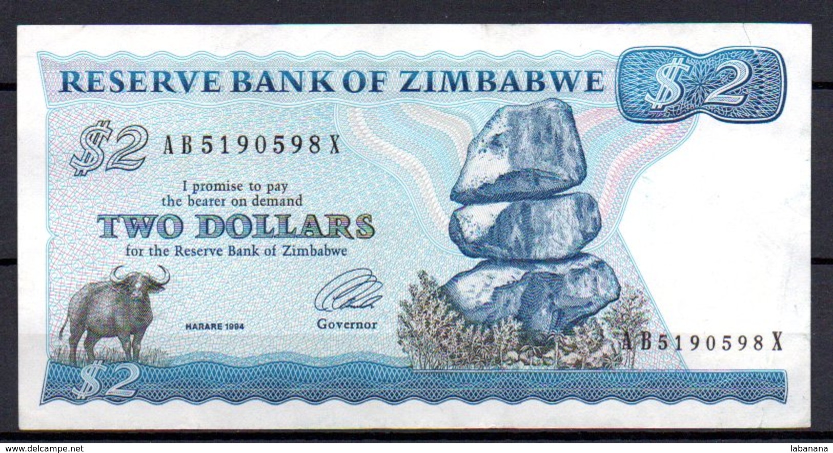 329-Zimbabwe Billet De 2 Dollars 1994 AB519X Wmk Type B, Légère Déchirure En Haut - Zimbabwe