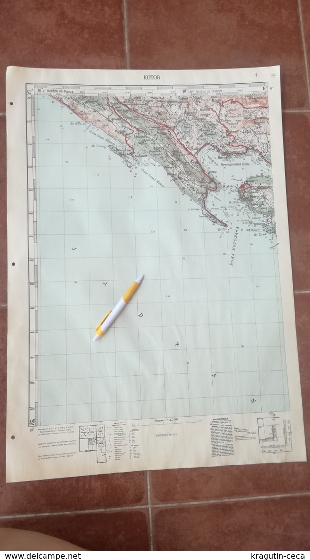 1957 Kotor Montenegro Crna Gora ADRIATIC SEA JNA YUGOSLAVIA ARMY MAP MILITARY CHART PLAN BOKA KOTORSKA HERCEG NOVI IGALO - Topographical Maps