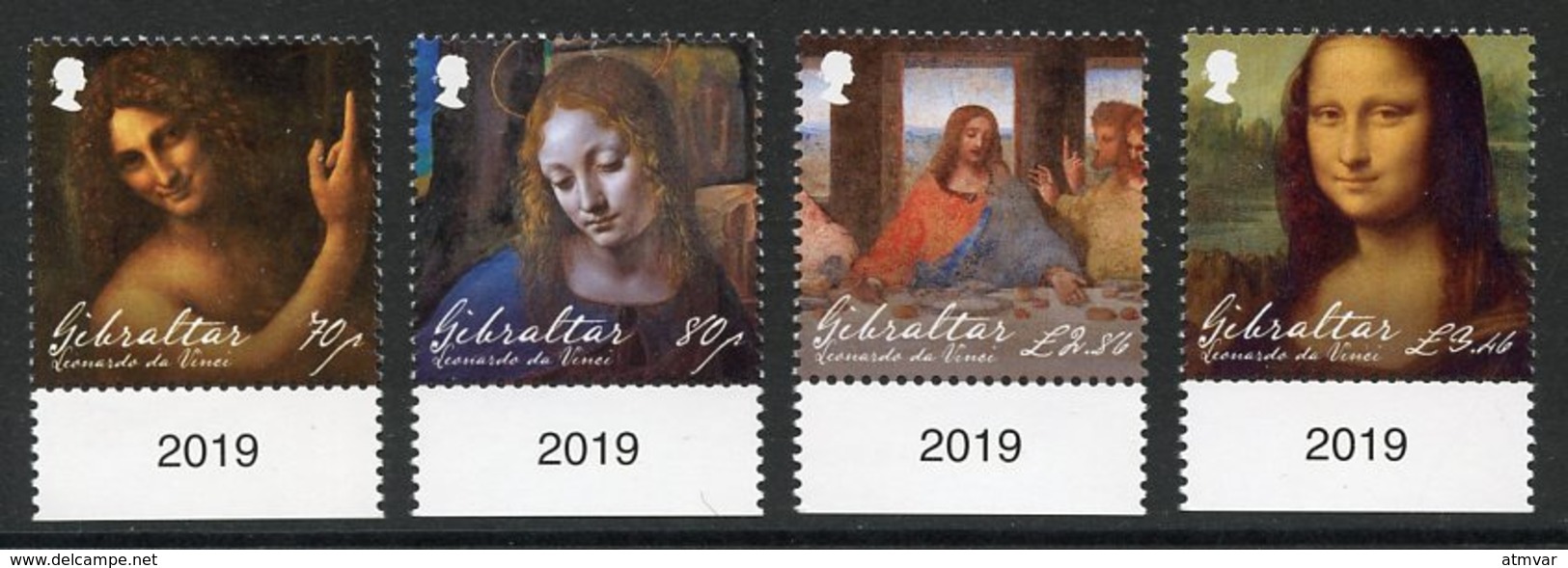 GIBRALTAR (2019). 500th Anniversary Leonardo Da Vinci, Mona Lisa, Last Supper, Virgin Of The Rocks, St. John The Baptist - Gibraltar