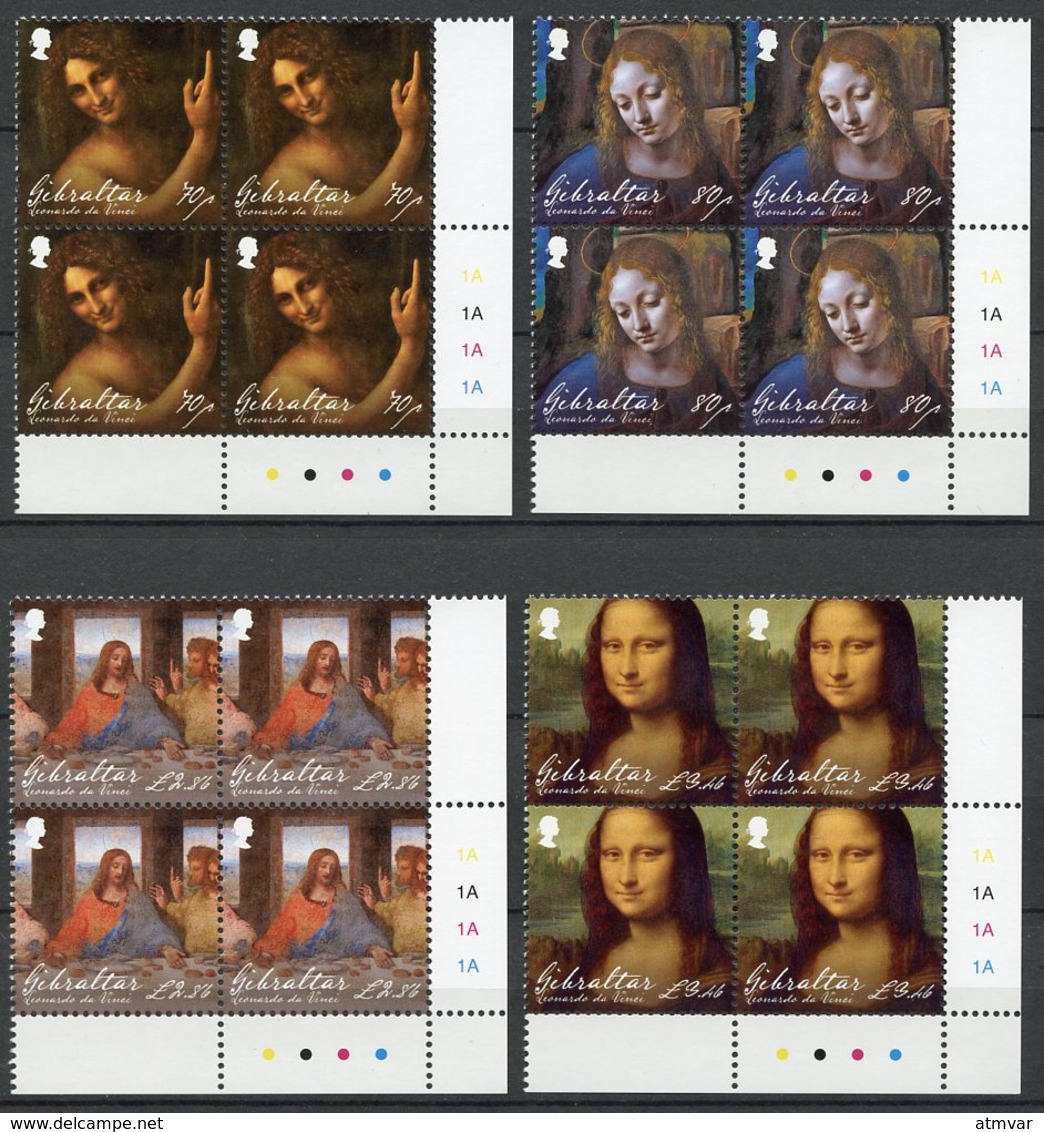 GIBRALTAR (2019). 500th Anniversary Leonardo Da Vinci, Mona Lisa, Last Supper, Virgin Of The Rocks, St. John The Baptist - Gibraltar