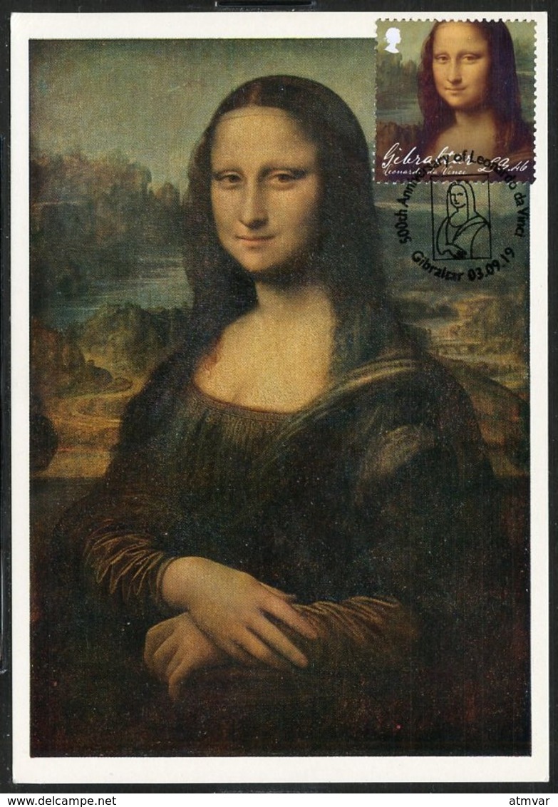 GIBRALTAR (2019). 500th Anniversary Leonardo Da Vinci - Carte Maximum Card - Mona Lisa, Gioconda, Monna Lisa, Joconde - Gibraltar