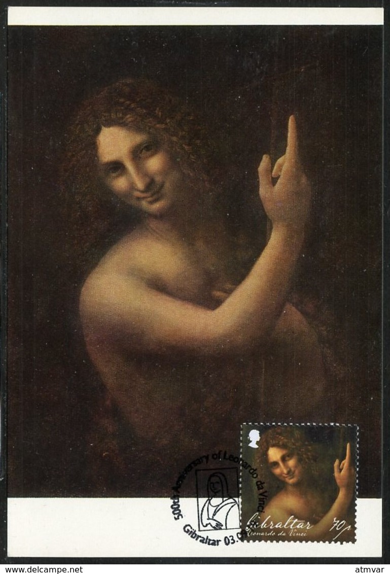 GIBRALTAR (2019). 500th Anniversary Leonardo Da Vinci - Carte Maximum Card - St. John The Baptist, Saint Jean Baptiste - Gibraltar