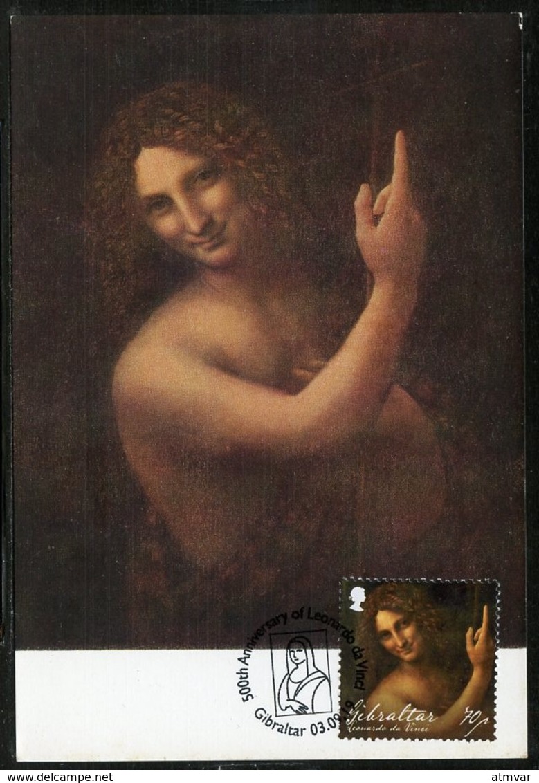 GIBRALTAR (2019). 500th Anniversary Leonardo Da Vinci - Carte Maximum Card - St. John The Baptist, Saint Jean Baptiste - Gibraltar