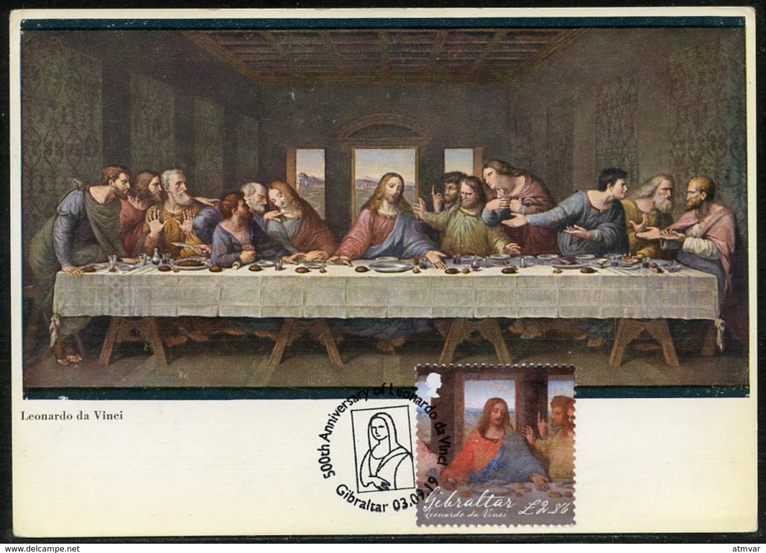 GIBRALTAR (2019). 500th Anniversary Leonardo Da Vinci - Carte Maximum Card - The Last Supper, Cenacolo, Cène, Abendmahl - Gibraltar