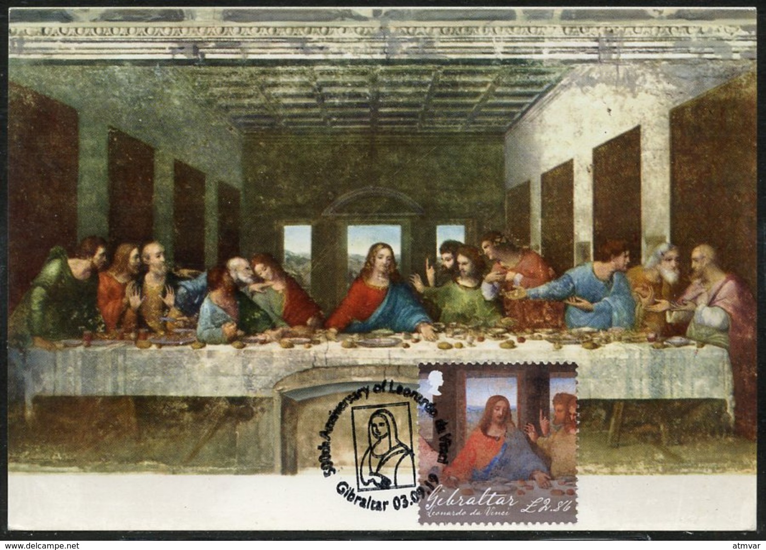 GIBRALTAR (2019). 500th Anniversary Leonardo Da Vinci - Carte Maximum Card - The Last Supper, Cenacolo, Cène, Abendmahl - Gibraltar