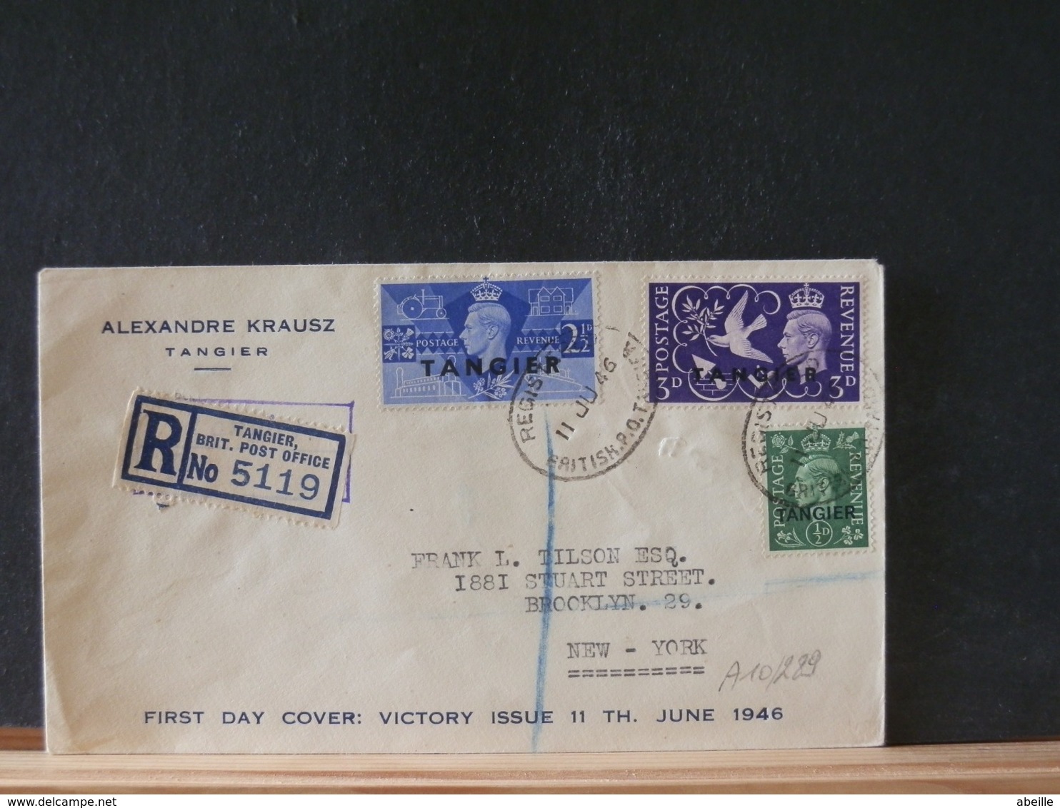 A10/289  REG. LETTER TANGIER TO USA  1946 - Morocco Agencies / Tangier (...-1958)