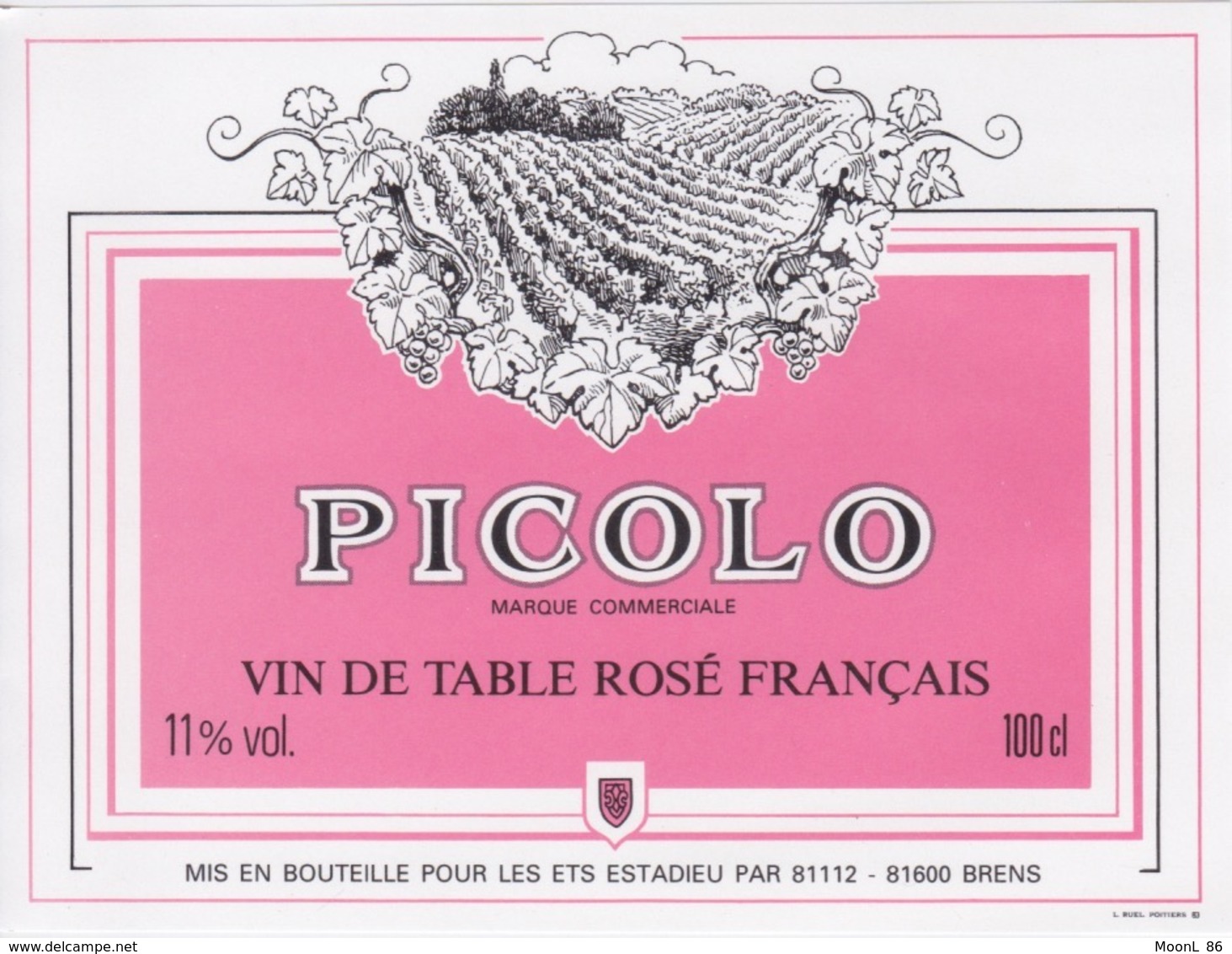 ANCIENNE ETIQUETTE - VIN ROSE DE FRANCE -  PICOLO - ETS ESTADIEU A BRENS 81600 - Rosé (Schillerwein)