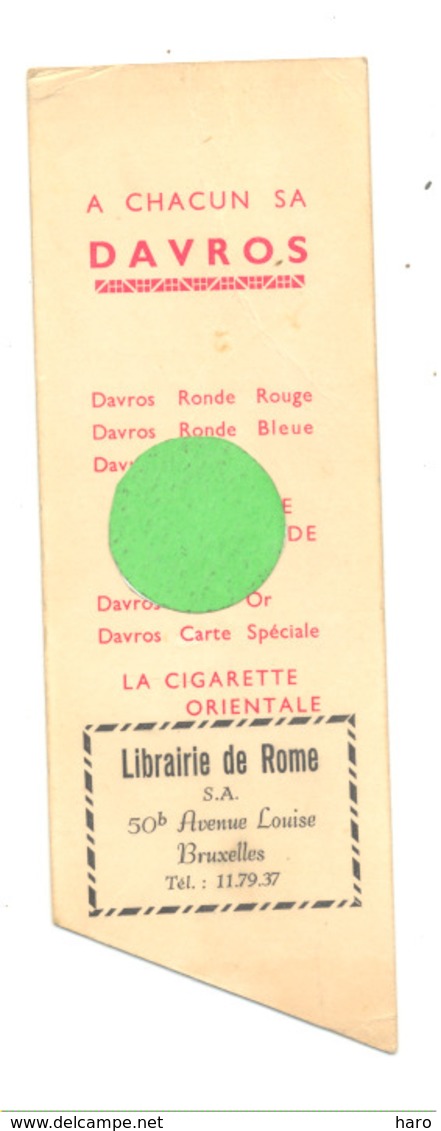 Marque-pages  - Cigarettes DAVROS, Cigarette, Tabac,fumeur,...Librairie De Rome à Bruxelles  - Signet  (b260) - Marque-Pages