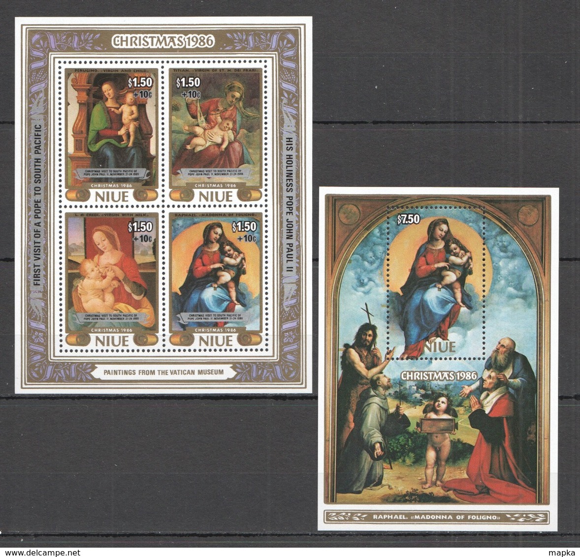 X887 NIUE ART PAINTINGS CHRISTMAS 1986 RAPHAEL 1KB+1BL MNH - Autres & Non Classés