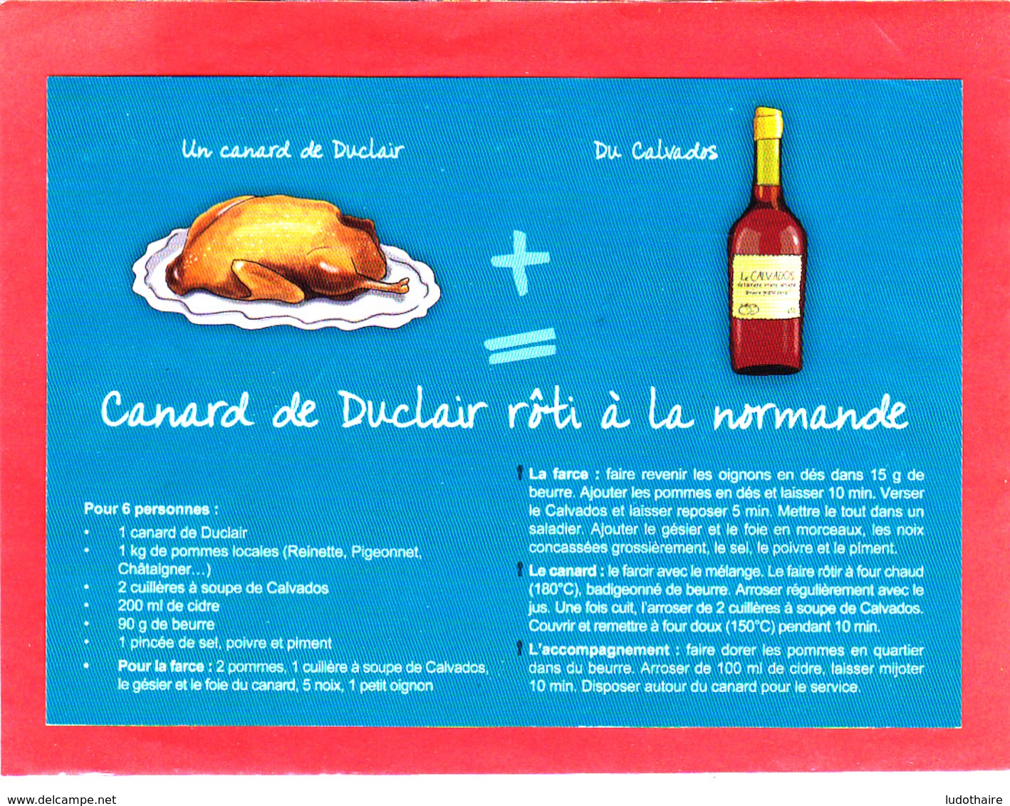 CP Grand Format, Recette De Cuisine, Canard De Duclair Rôti à La Normande, Calvados, Pommes, Normandie - Recettes (cuisine)