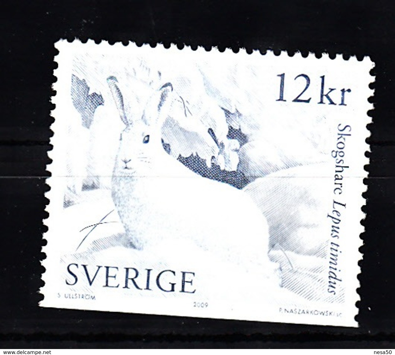 Zweden 2009 Mi Nr  2732 Du Onderkant Gesneden, Sneeuwhaas, Hare - Oblitérés