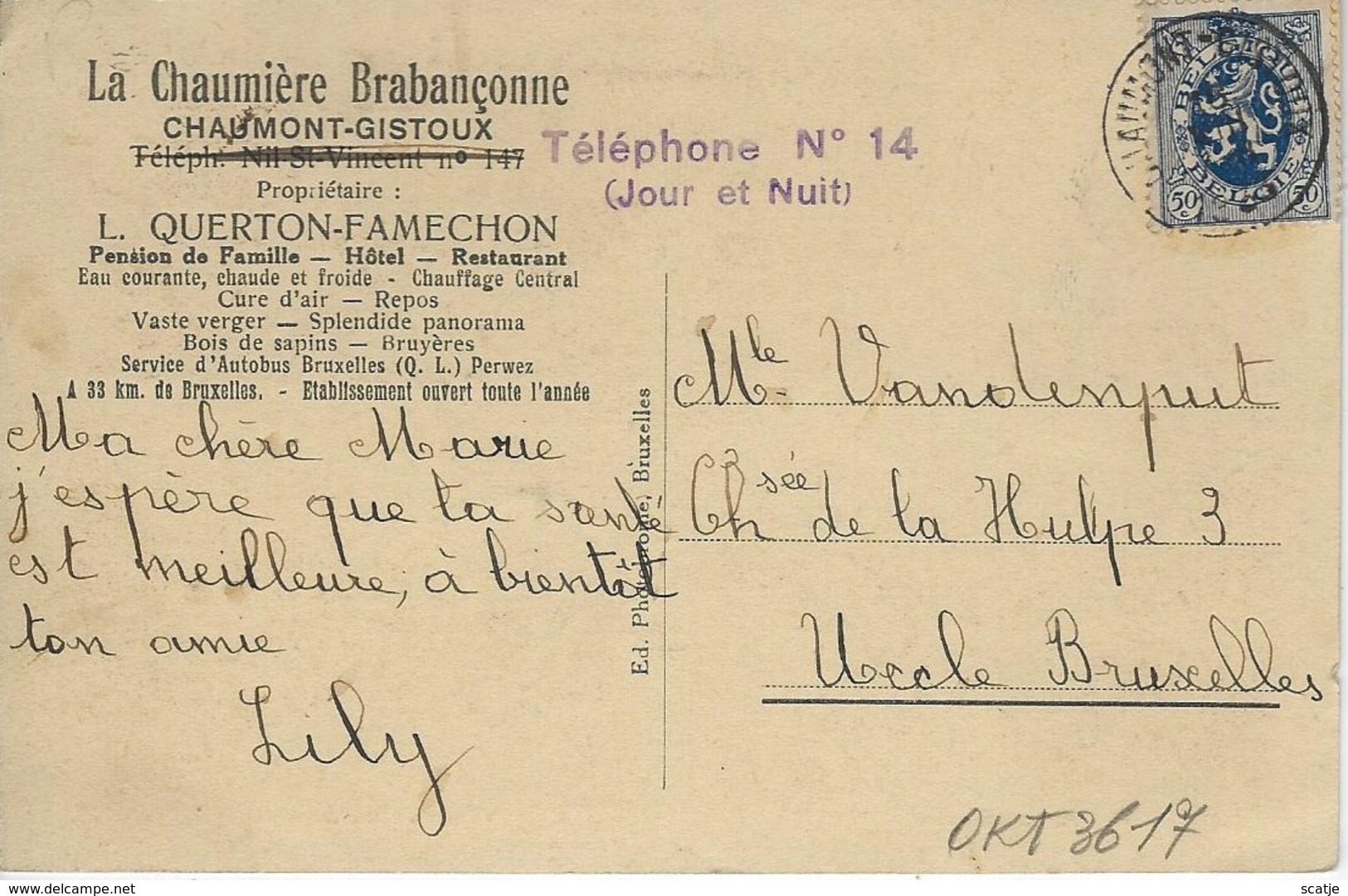 Chaumont-Gistoux.   -   Hôtel  -   La Chaumière Brabançonne.  -   1930  Naar   Uccle - Chaumont-Gistoux