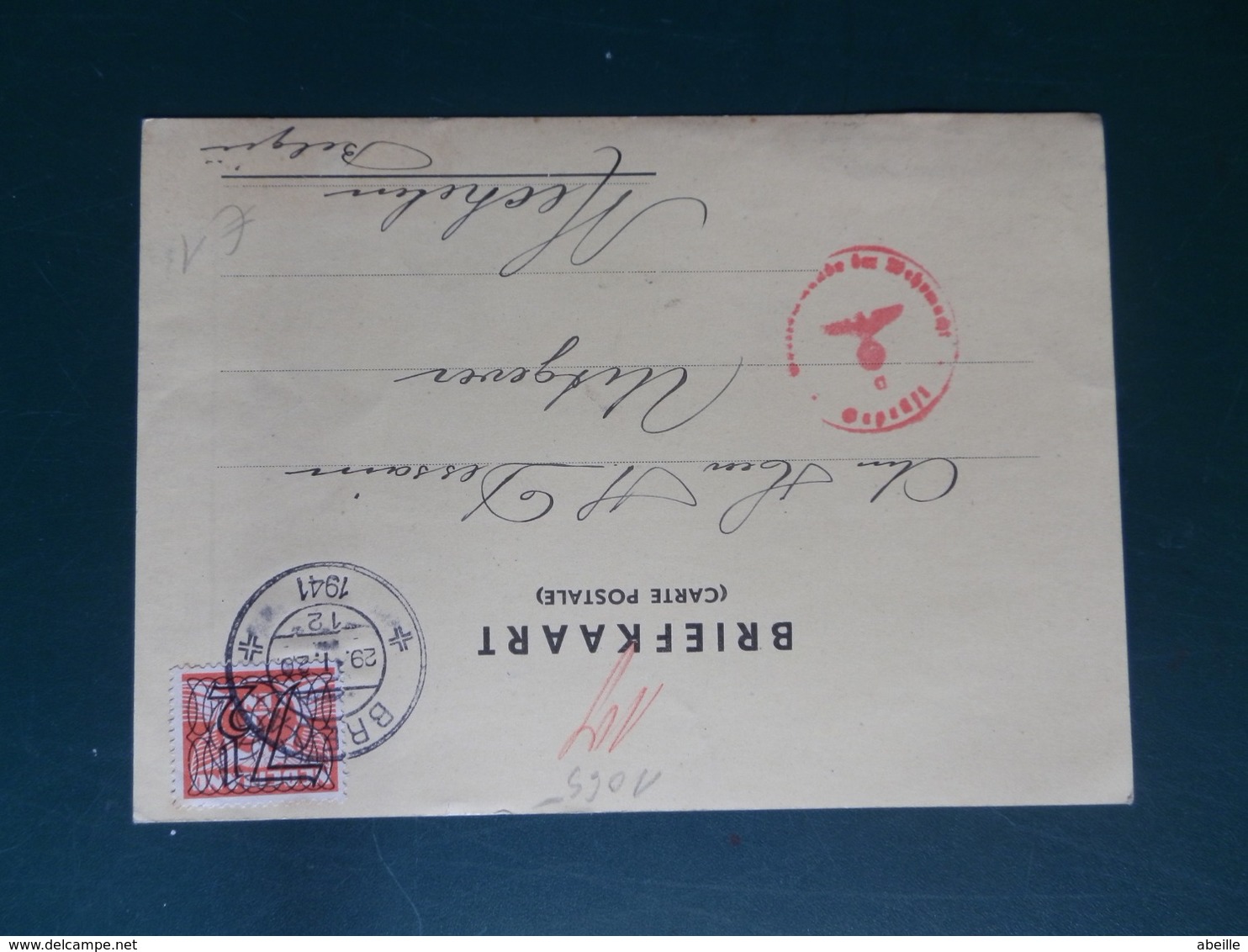 10/202B     BRIEFKAART NAAR BELG. 1941  CENSUUR - Lettres & Documents