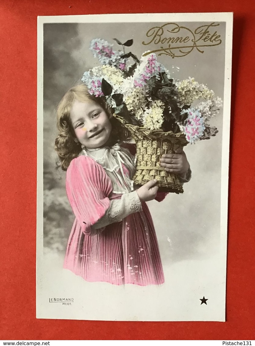 BONNE FETE - GELUKKIIGE VERJAARDAG - MEISJE MET MAND BLOEMEN - CORBEILLE DE FLEURS - Verjaardag