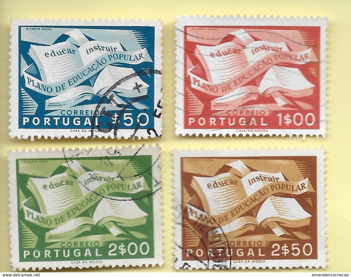 TIMBRES - STAMPS - PORTUGAL - 1954 - CAMPAGNE D'ÉDUCATION POPULAIRE - SÉRIE TIMBRES OBLITÉRÉS - Oblitérés