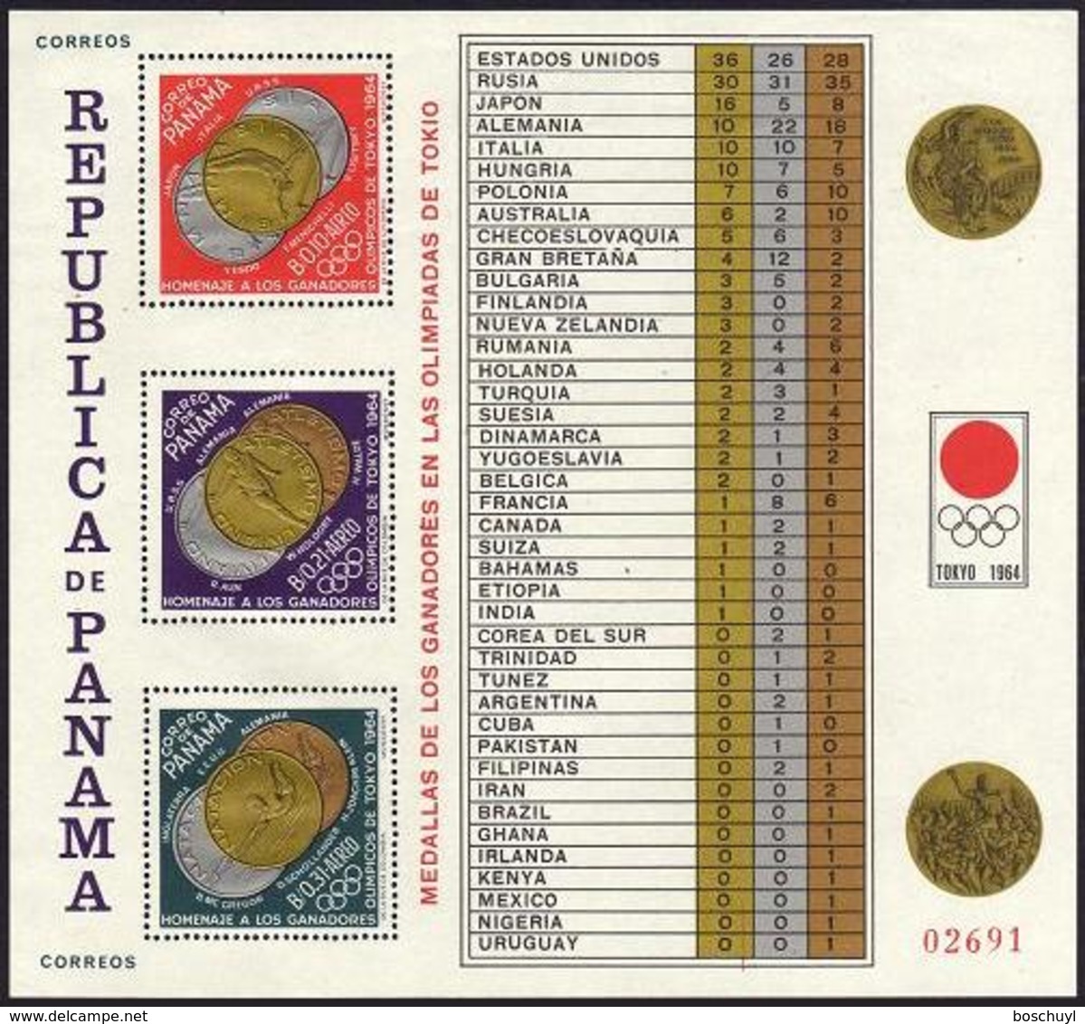 Panama, 1965, Olympic Summer Games Rome, Medal Winners, MNH, Michel Block 31A - Panama