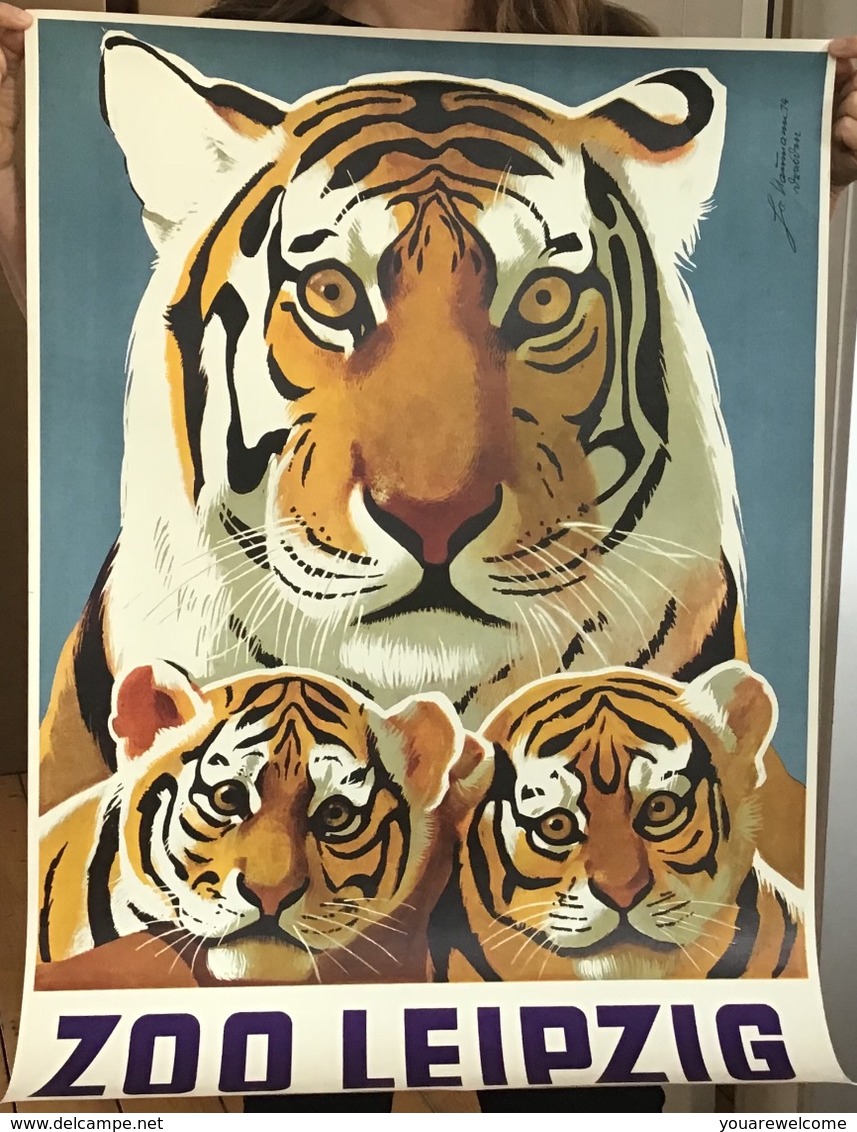 LEIPZIG ZOO By Joachim Naumann 1974 Vintage Poster (affiche Tourisme Tourism Tourismus Plakat DDR Tiger Tigre Felin - Plakate
