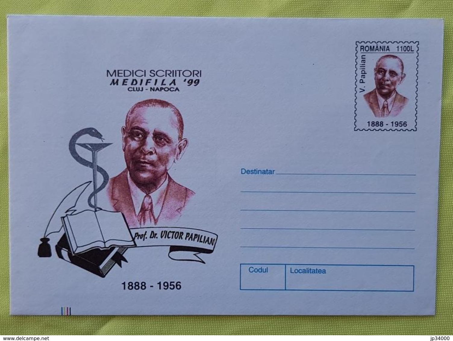 ROUMANIE Medecine, Croix Rouge Entier Postal Neuf émis En 1999. VICTOR PAPILIAN. Medecin Ecrivain - Medizin