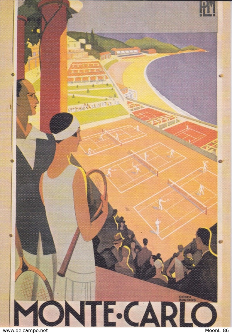 CPM MONACO - COURS DE TENIS A MONTE CARLO - REPRO ANCIENNE AFFICHE - Collezioni & Lotti