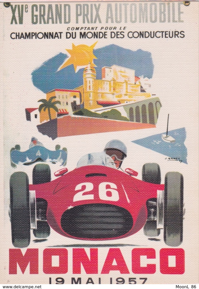 CPSM MONACO - COURSE AUTOMOBILE XV° CHAMPIONNAT DU MONDE DES CONSTRUCTEURS  - REPRO ANCIENNE AFFICHE GRAND PRIX1957 - Sammlungen & Lose