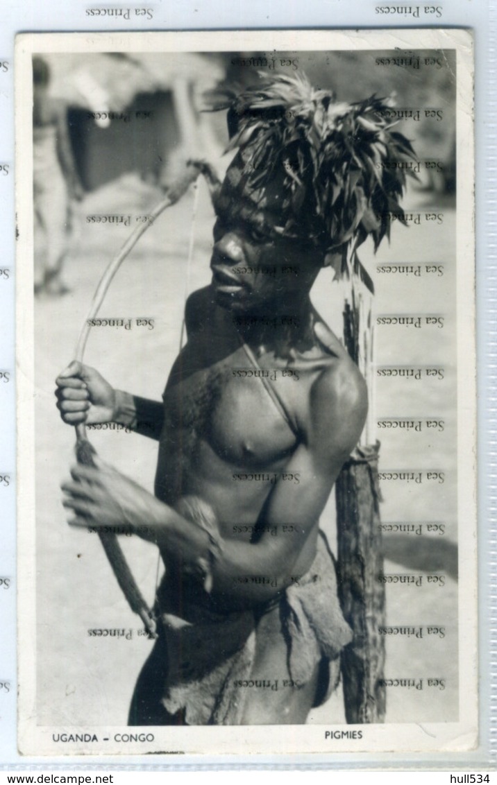 Uganda 1950s Postcard Congo Pygmies Man With Bow And Arrow Pegas Studio - Ouganda