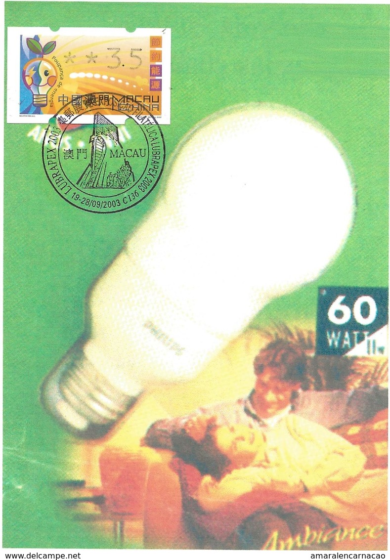 CARTE MAXIMUM - MAXICARD - MAXIMUM KARTE - MAXIMUM CARD - MACAO / MACAU - LUBRAPEX 2003 - ENERGIE - Used Stamps