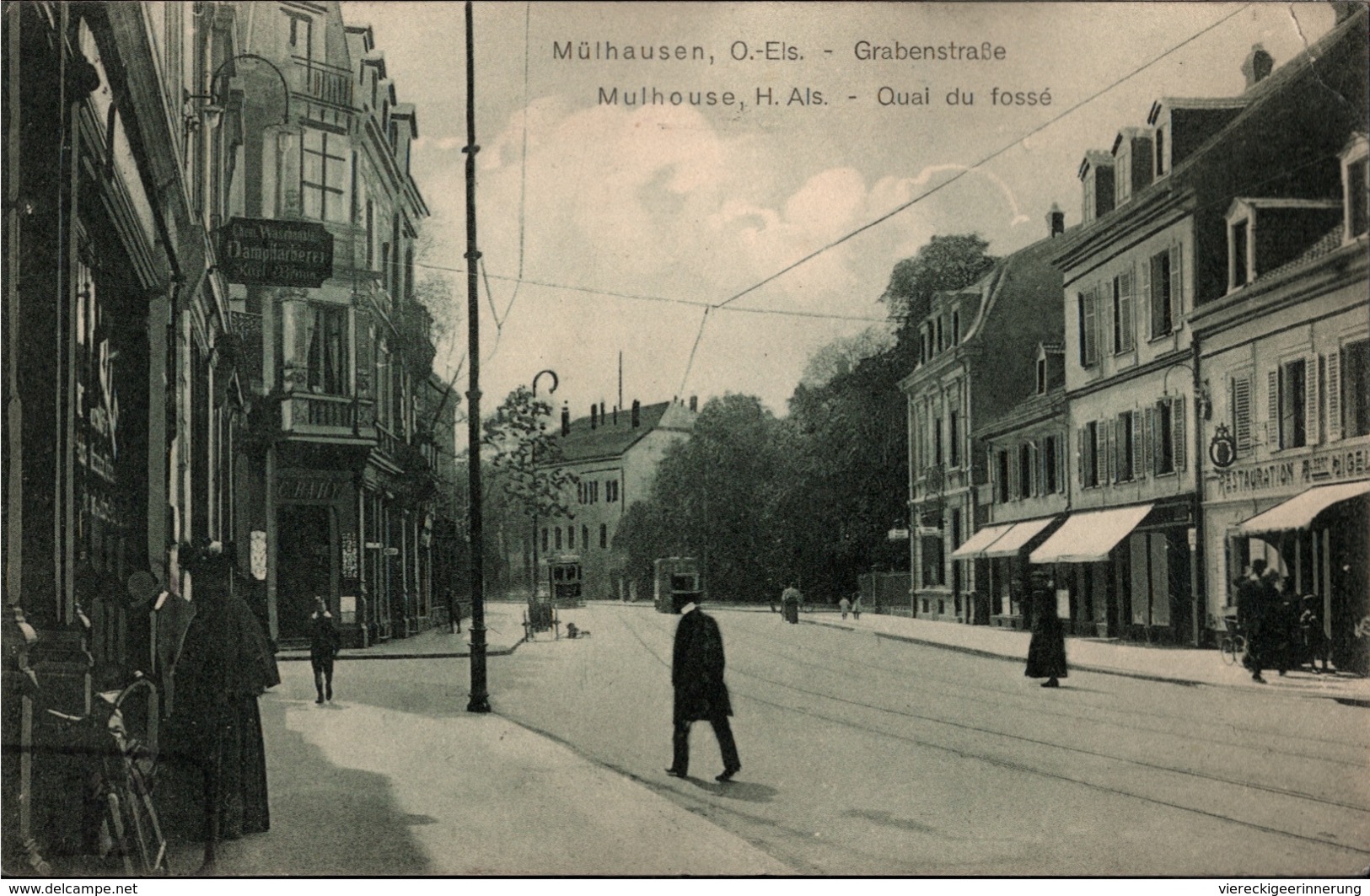 ! [68] Cpa, Mülhausen Im Elsaß, Mulhouse, Alsace, Grabenstraße, Tram, Straßenbahnen, Geschäfte - Mulhouse