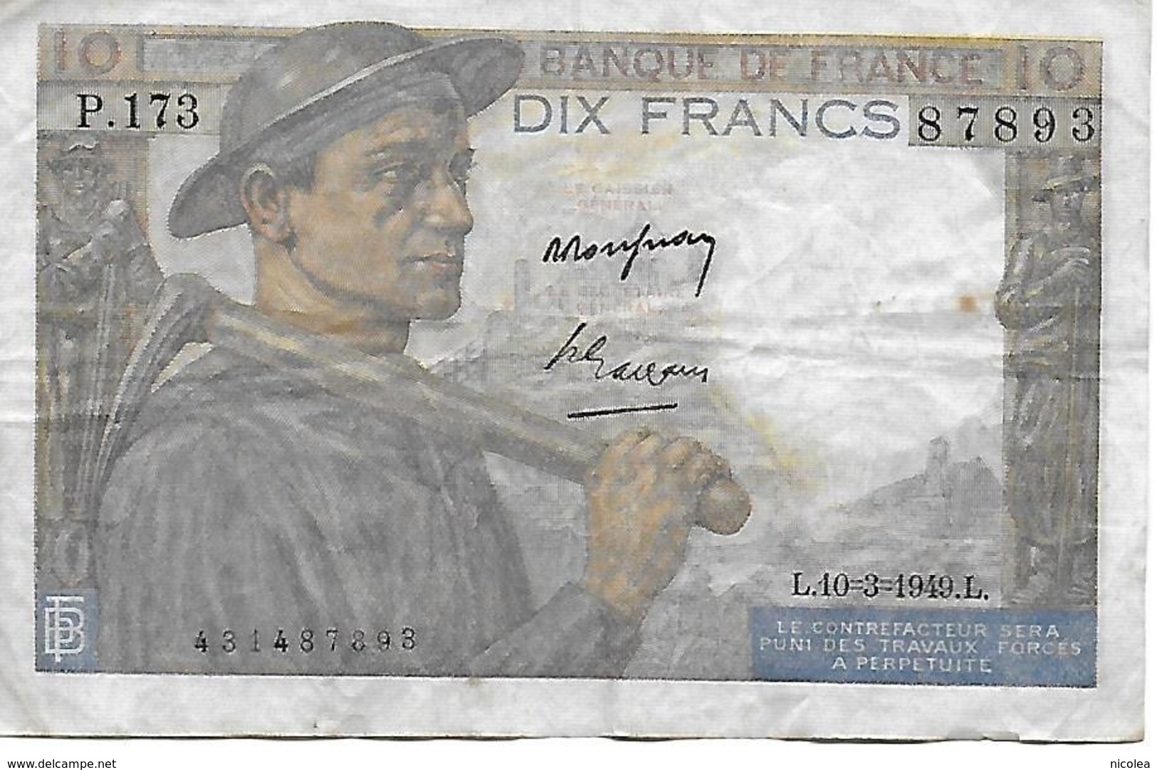 France 10 Francs Mineur 10 - 3 -1949 - - 10 F 1941-1949 ''Mineur''