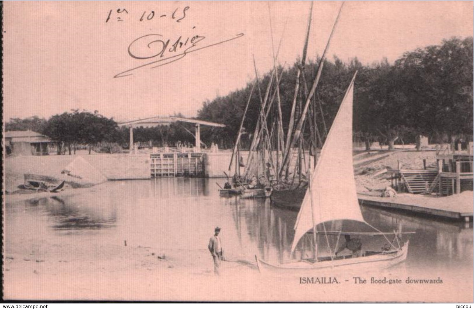 Cpa ISMAILIA (Egypte) 1915 - The Flood Gate Downwards - L'écluse Vu En Aval L.C. 375 - Ismaïlia