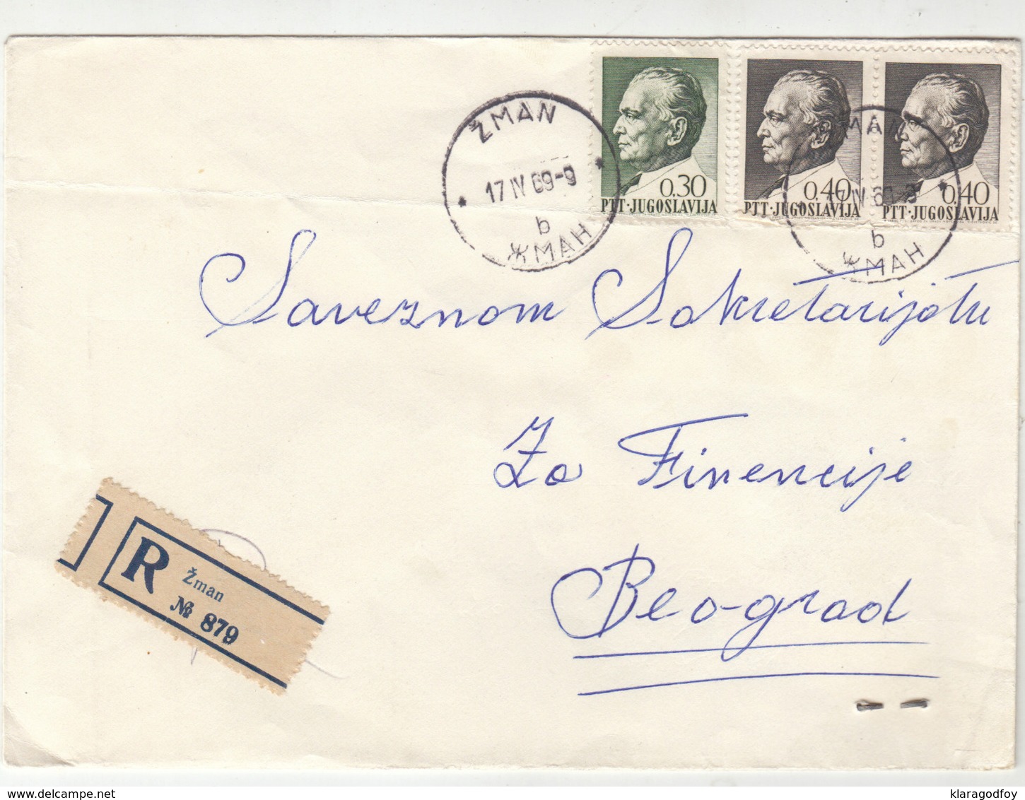 Yugoslavia Letter Cover Travelled Registered 1969 Žman To Beograd B190901 - Kroatien