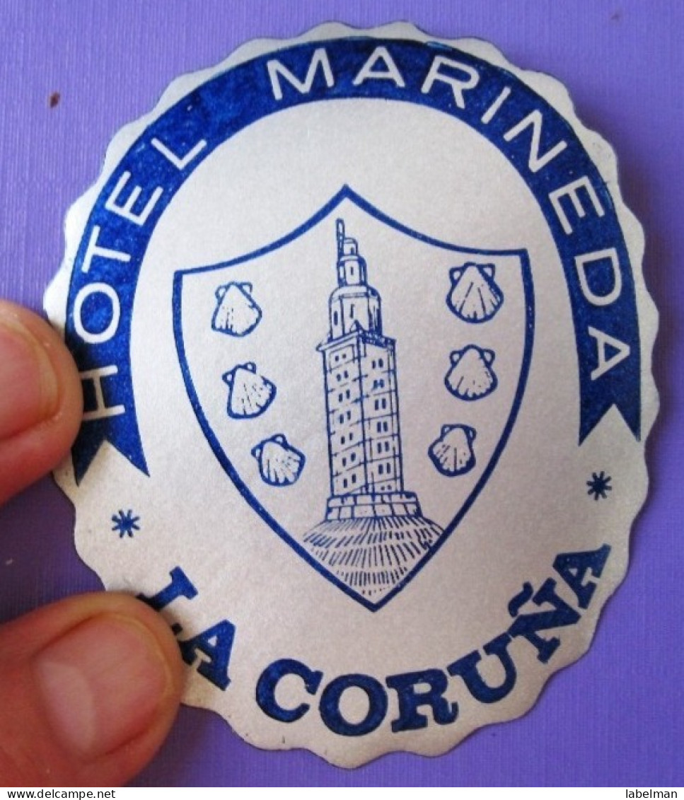 HOTEL RESIDENCIA PENSION HOSTAL MARINEDA LA CORUNA SPAIN LUGGAGE LABEL ETIQUETTE AUFKLEBER DECAL STICKER MADRID - Etiketten Van Hotels