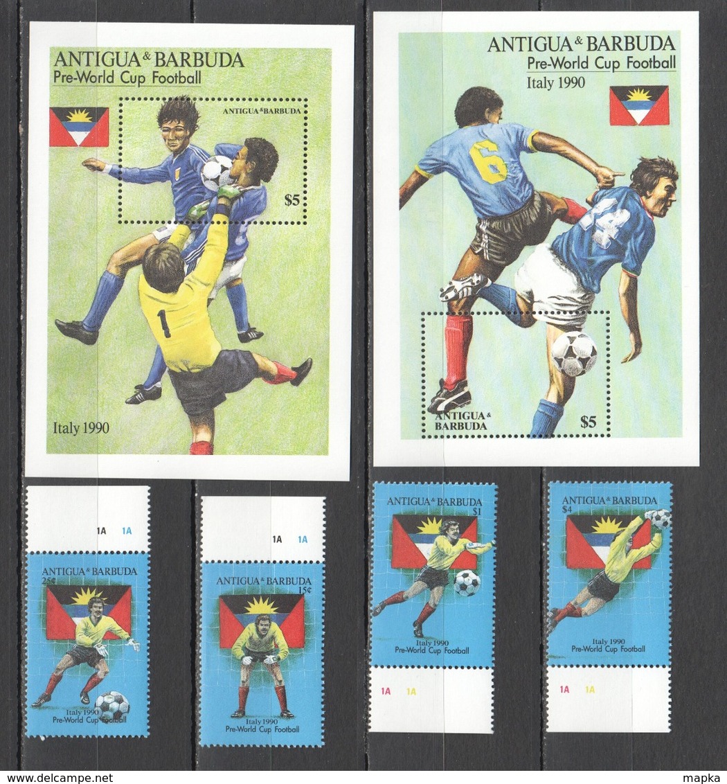 W924 1989 ANTIGUA & BARBUDA FOOTBALL ITALY 1990  #1252-55 !!! MICHEL 19 EURO !!! 2BL+1SET MNH - 1990 – Italia